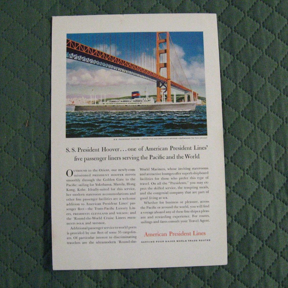 American President Lines S.S. Hoover 1957 Print Ad